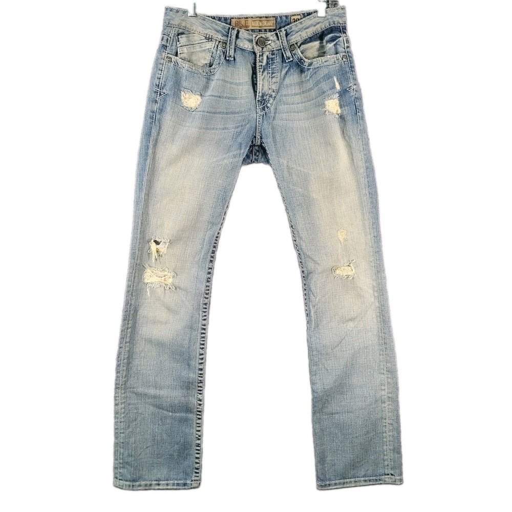 BKE Aiden Skinny Jeans Distressed Denim Blue Mens 30x34 Light Wash Straight Leg